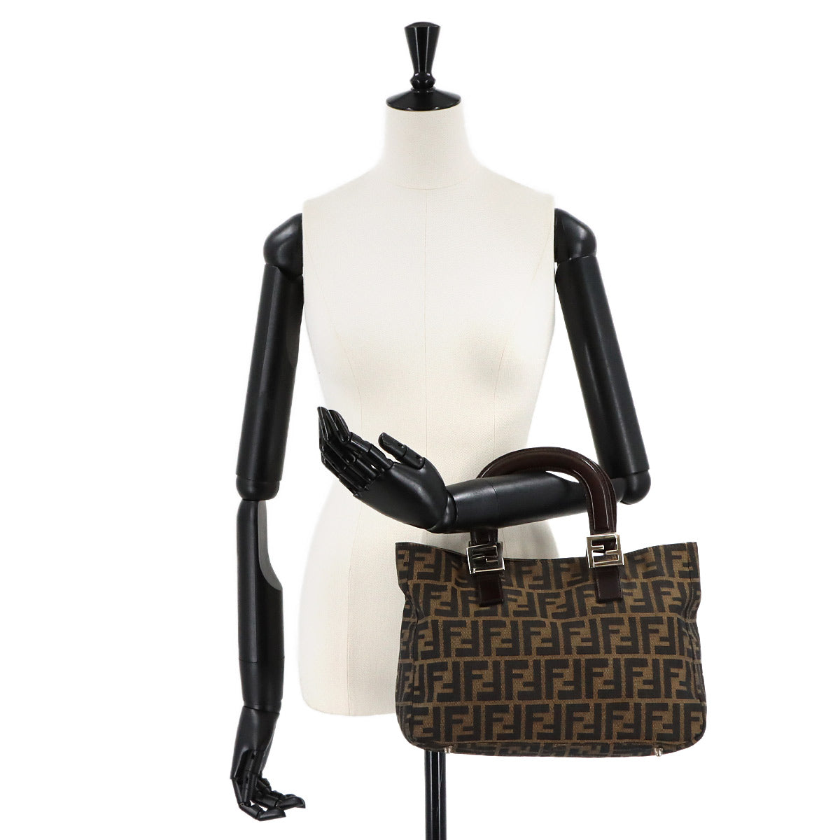 Zucca Tote Bag Canvas Leather Brown 26329 FF Purse