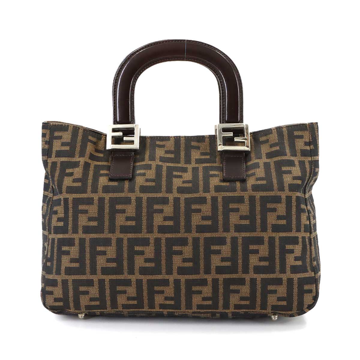 Zucca Tote Bag Canvas Leather Brown 26329 FF Purse