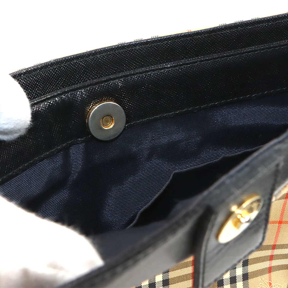 Shoulder Bag Canvas Leather Beige Black Plaid Purse