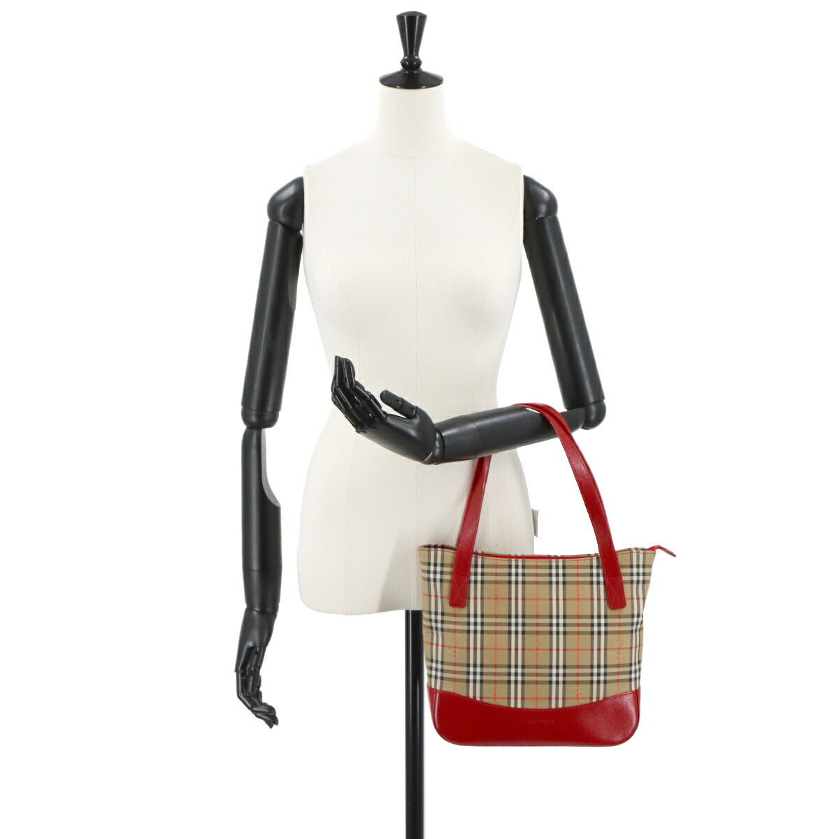 Hand Bag Canvas Leather Beige Red Purse