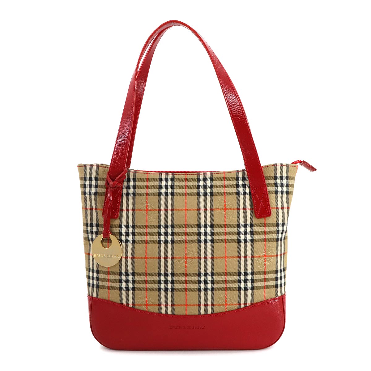 Hand Bag Canvas Leather Beige Red Purse