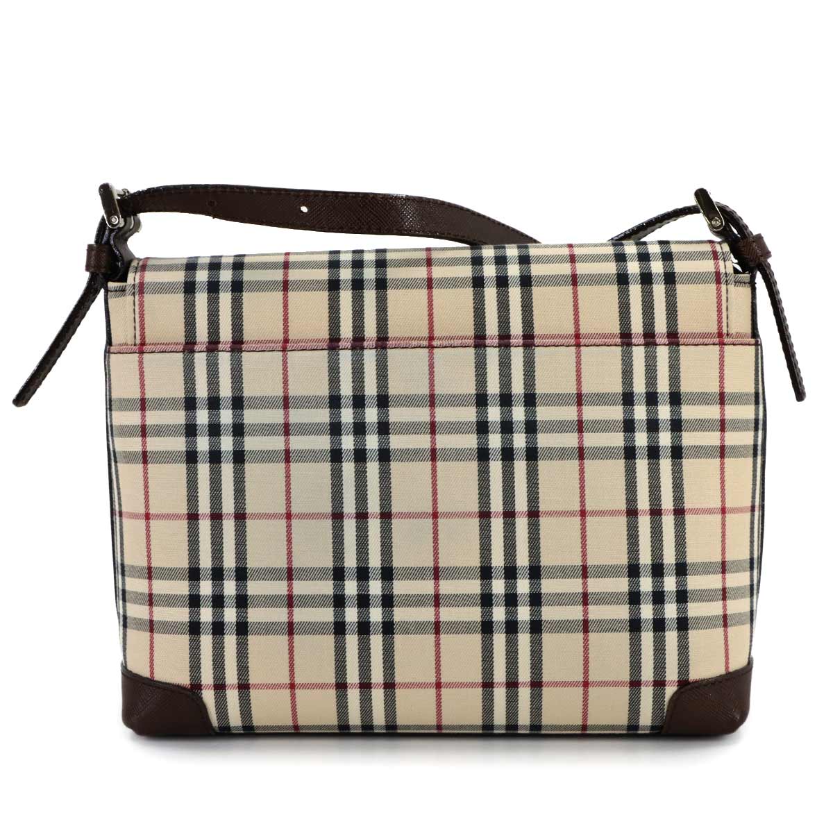 Shoulder Bag Canvas Leather Beige Brown Plaid Purse