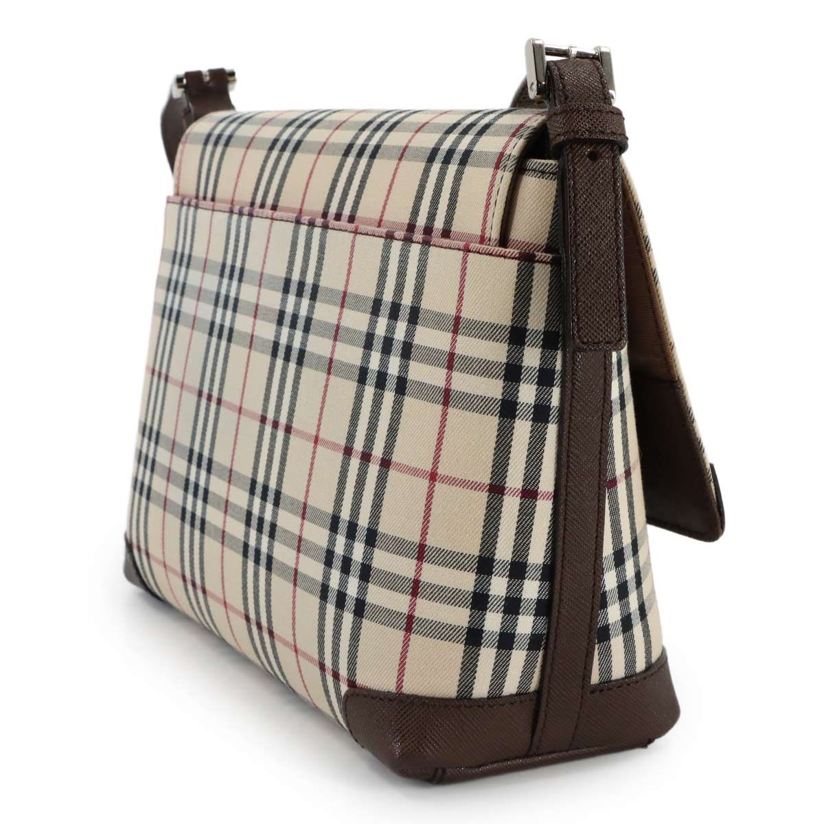 Shoulder Bag Canvas Leather Beige Brown Plaid Purse