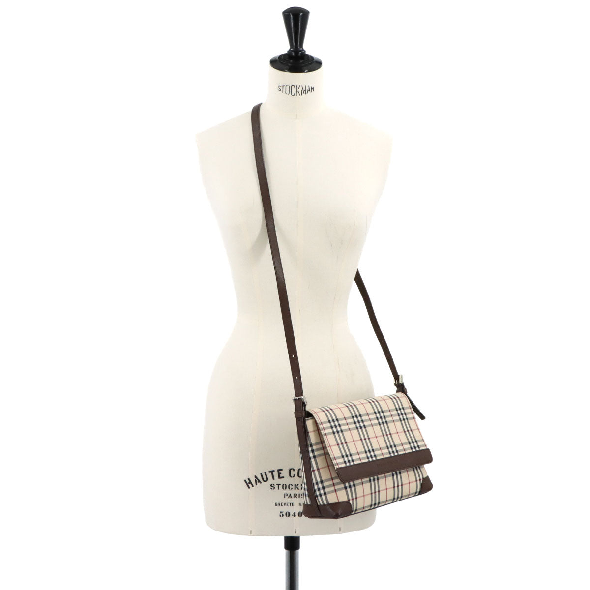 Shoulder Bag Canvas Leather Beige Brown Plaid Purse