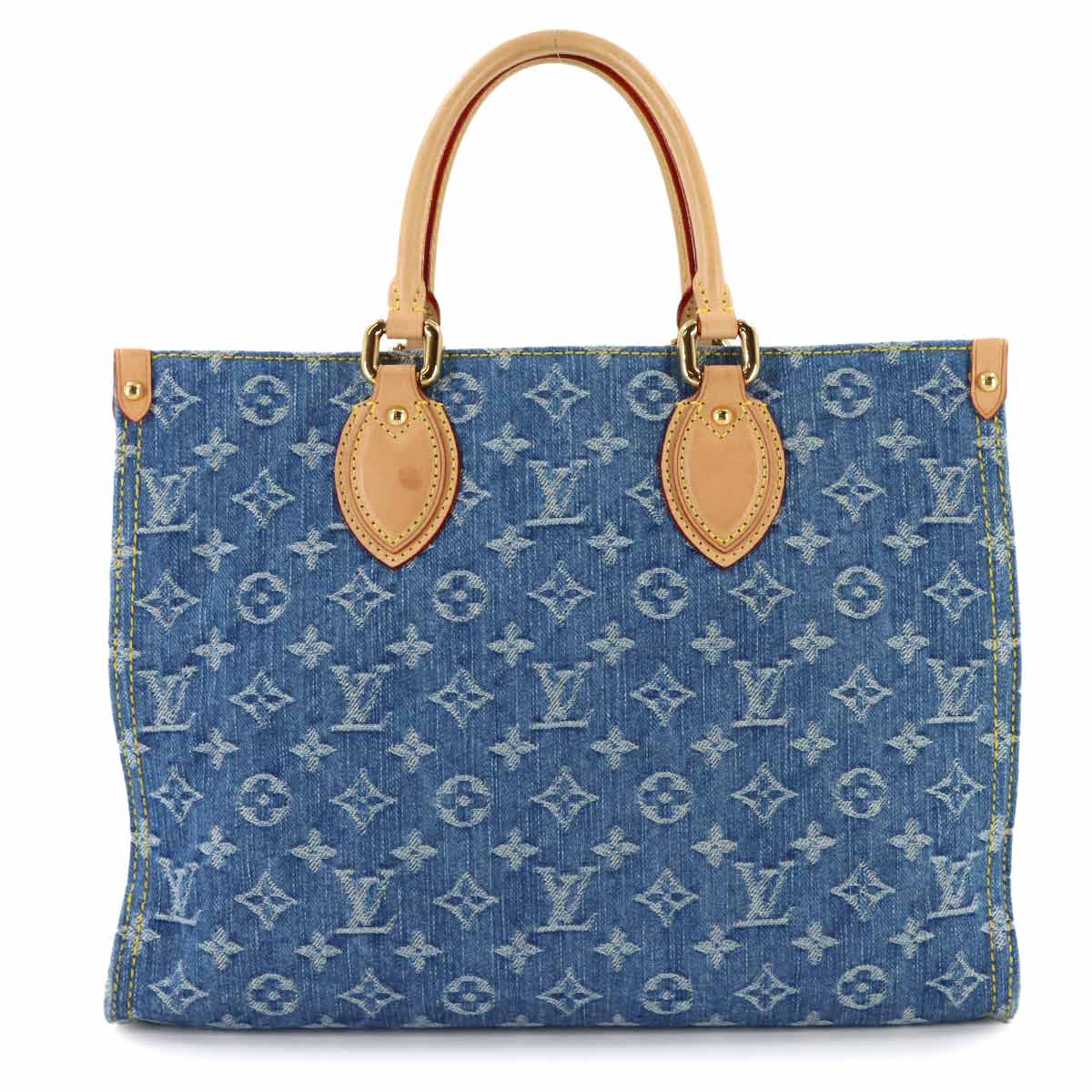 Monogram Denim Onthego MM Tote Shoulder Bag Blue M46871