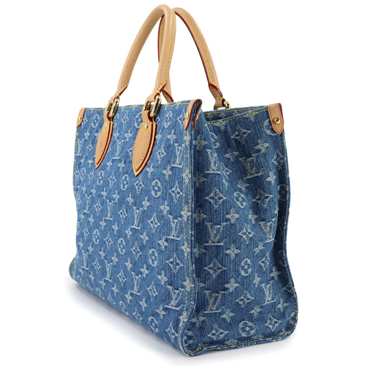 Monogram Denim Onthego MM Tote Shoulder Bag Blue M46871
