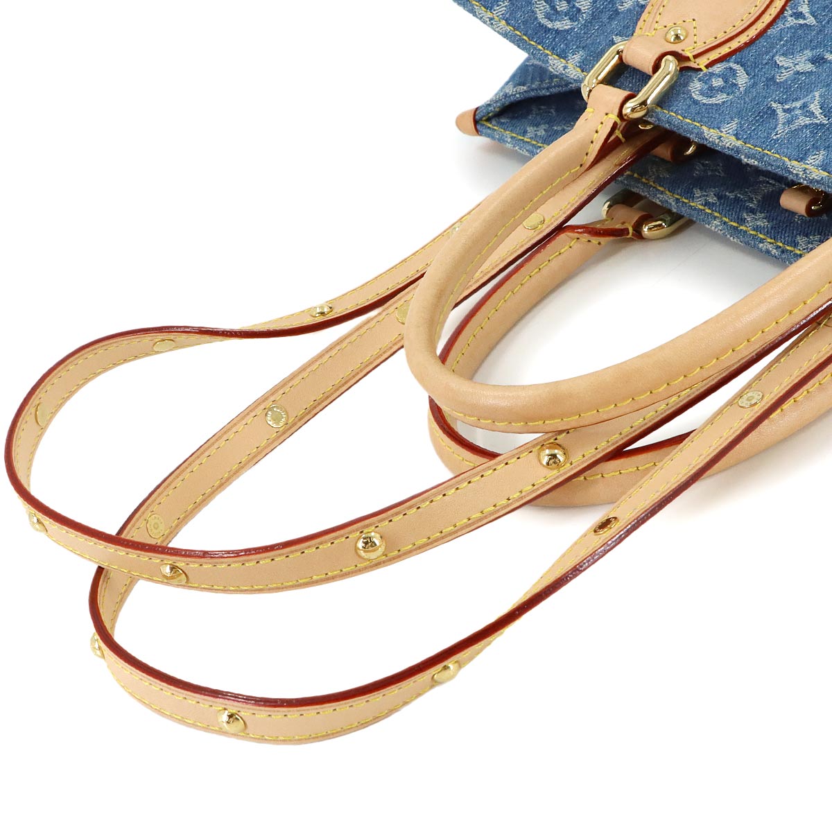 Monogram Denim Onthego MM Tote Shoulder Bag Blue M46871