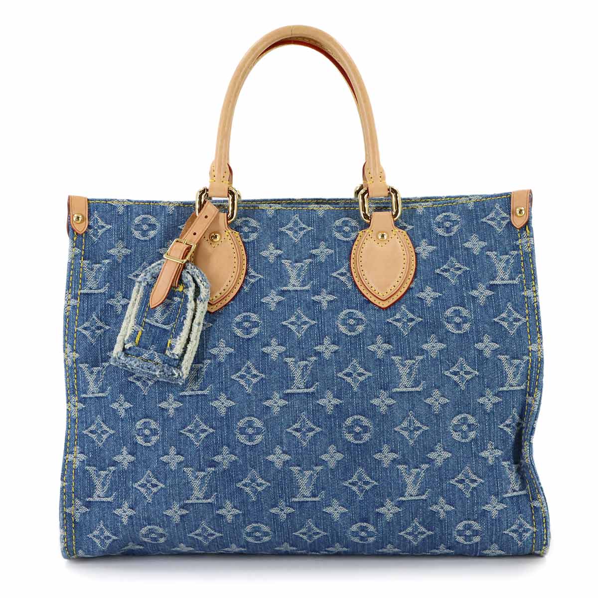 Monogram Denim Onthego MM Tote Shoulder Bag Blue M46871