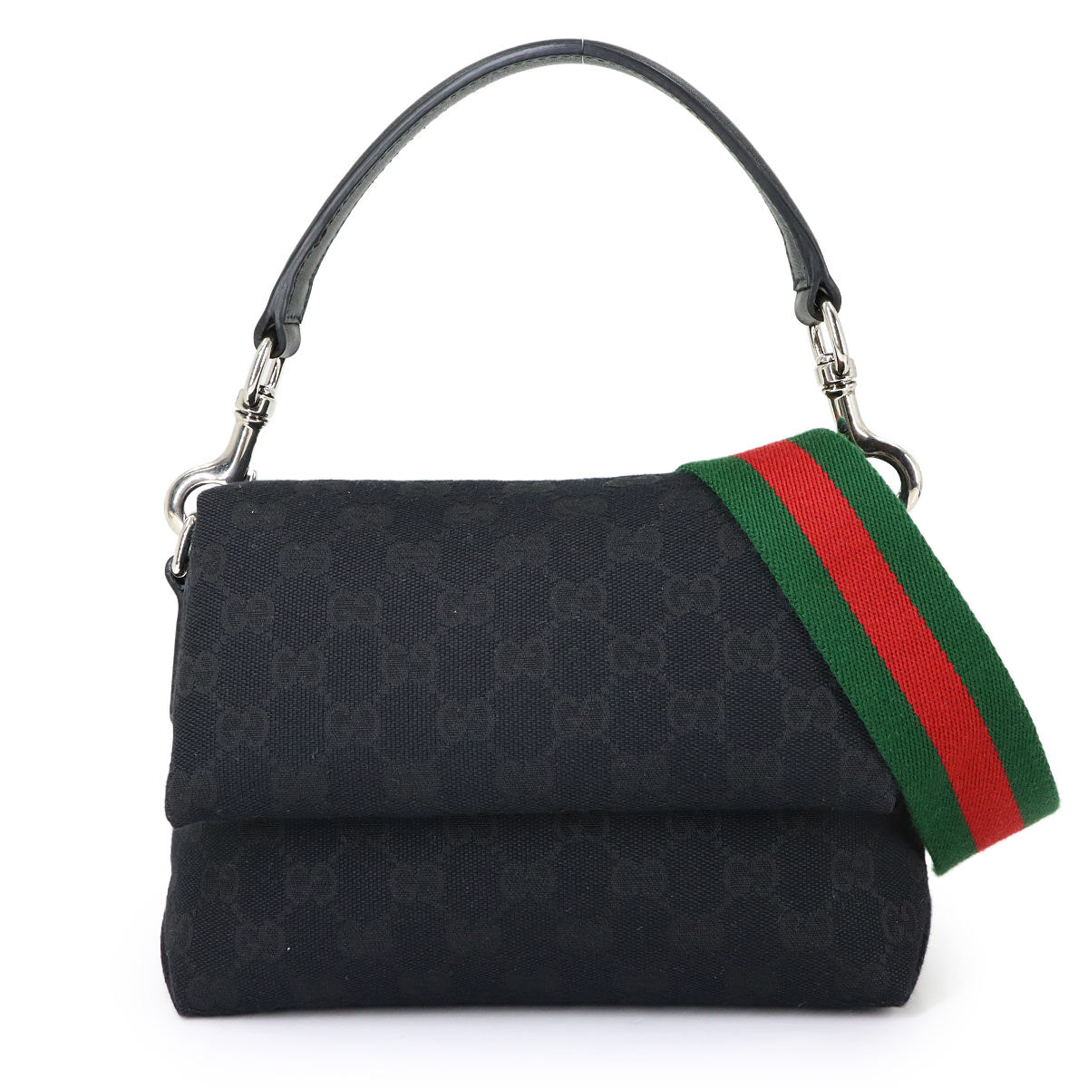 GG Canvas 2way Hand Bag Leather Black 821617 Purse