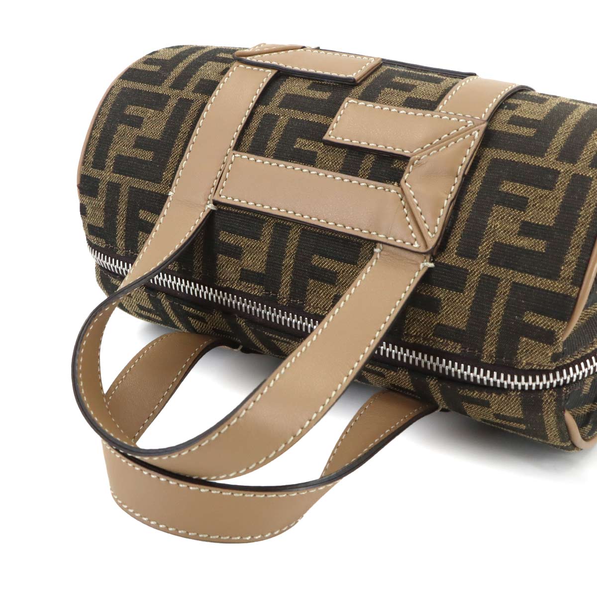 Zucca Hand Shoulder Bag Canvas Leather Brown Beige 7VA570