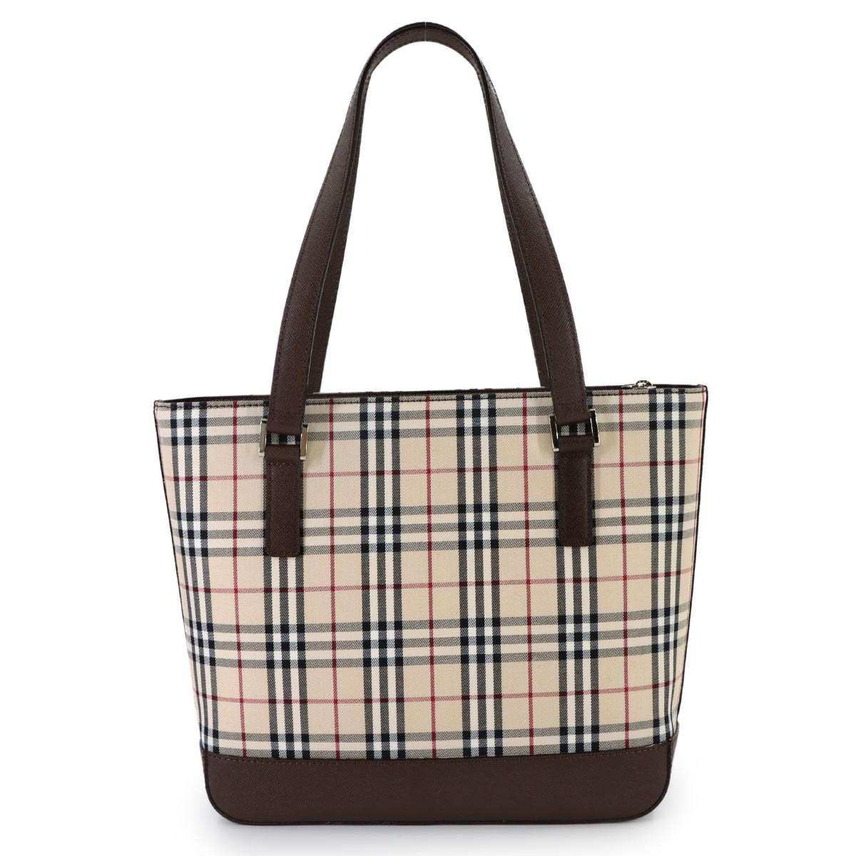Plaid Hand Bag Canvas Leather Beige Brown Purse