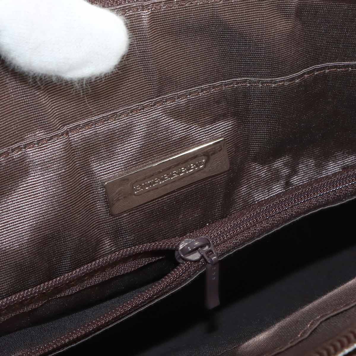 Plaid Hand Bag Canvas Leather Beige Brown Purse