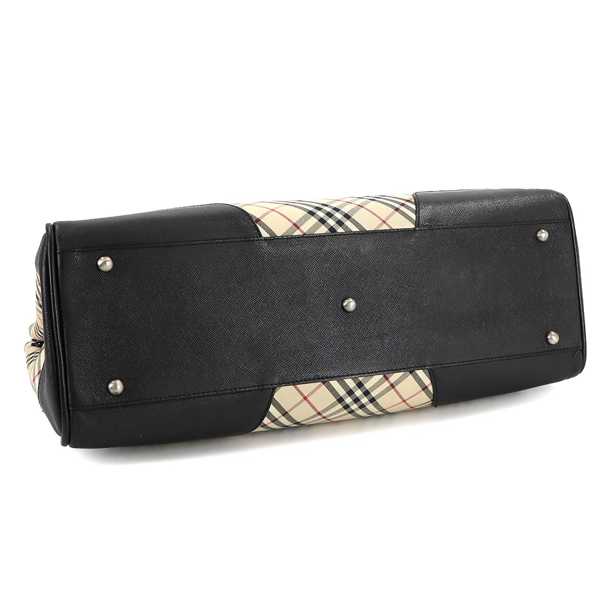 Plaid Tote Bag Canvas Leather Beige Black Purse