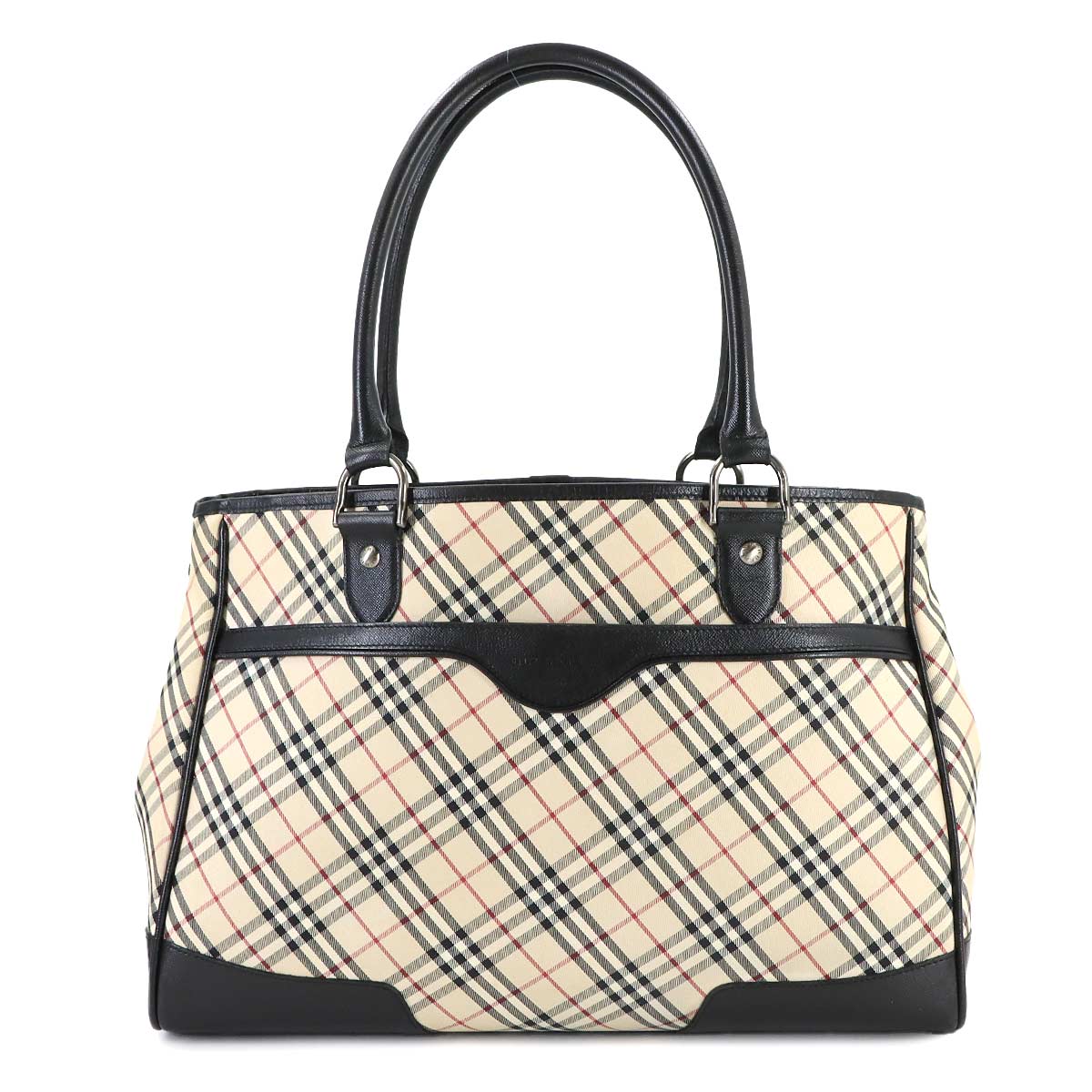 Plaid Tote Bag Canvas Leather Beige Black Purse