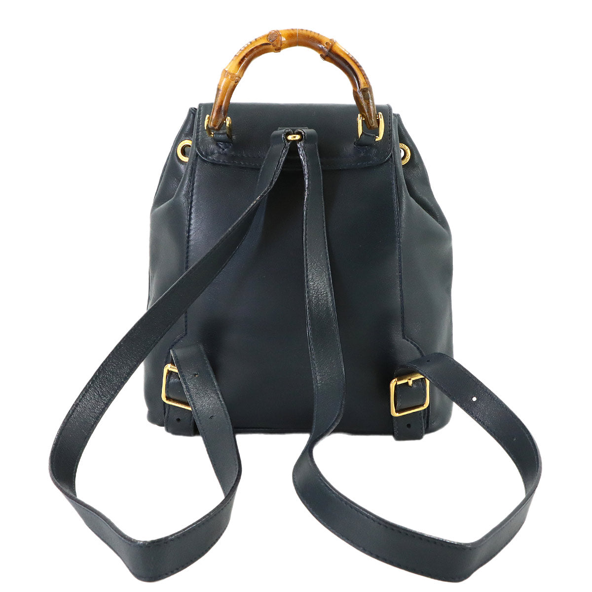 Bamboo Backpack Leather Navy Purse