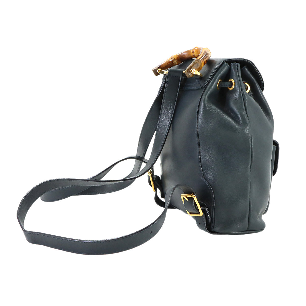 Bamboo Backpack Leather Navy Purse