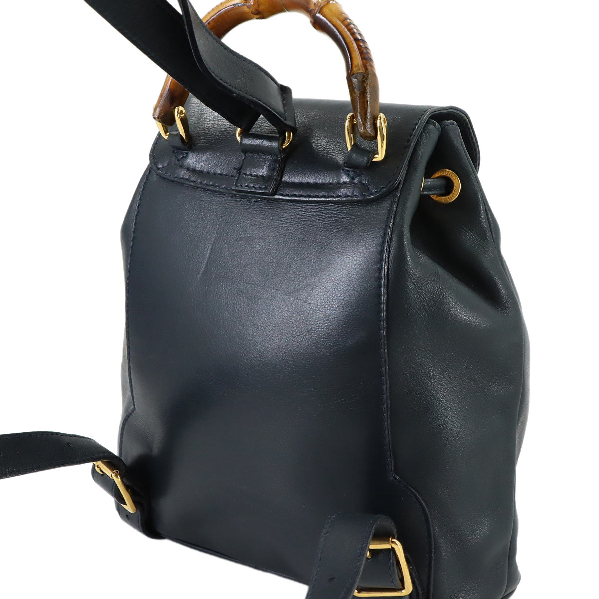 Bamboo Backpack Leather Navy Purse