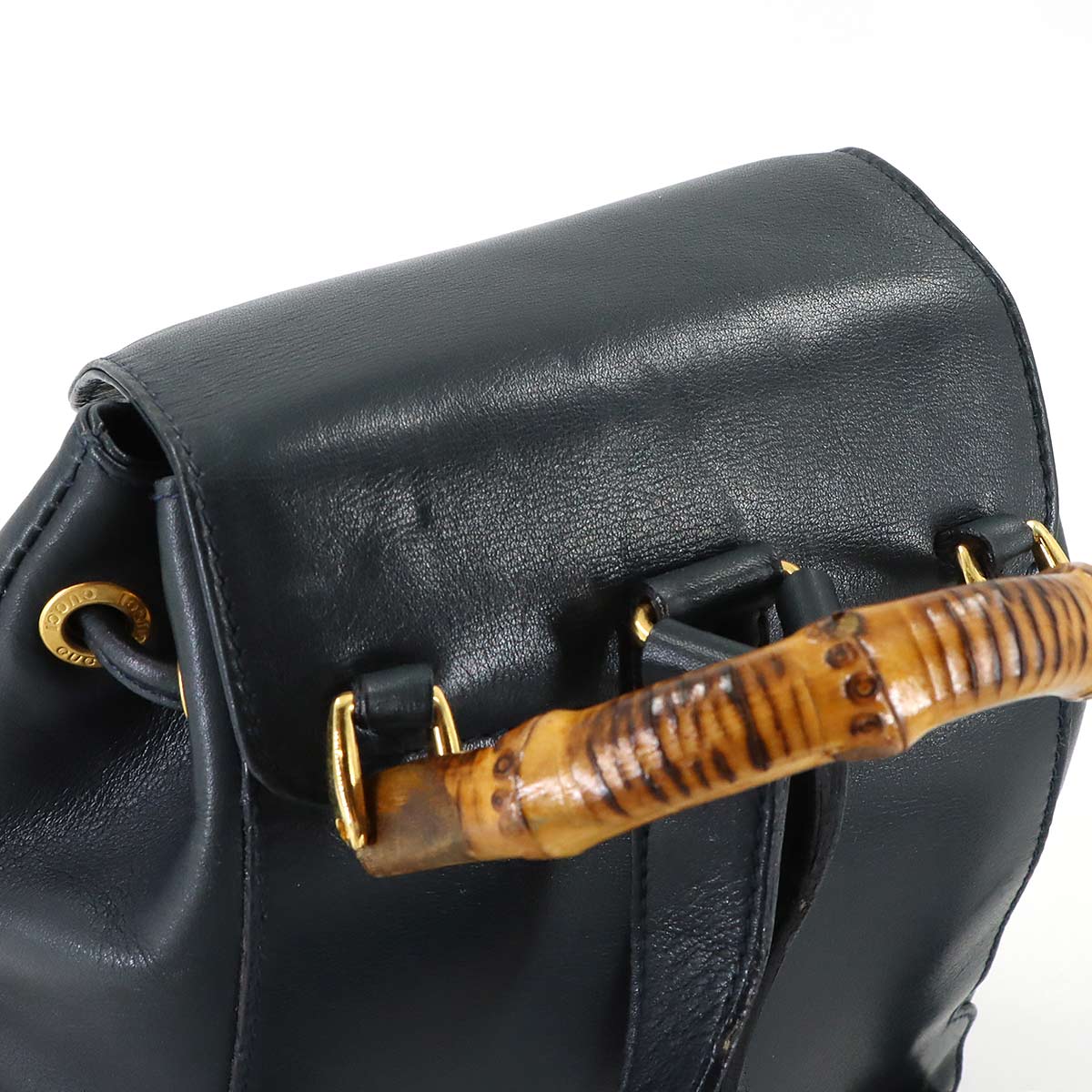 Bamboo Backpack Leather Navy Purse