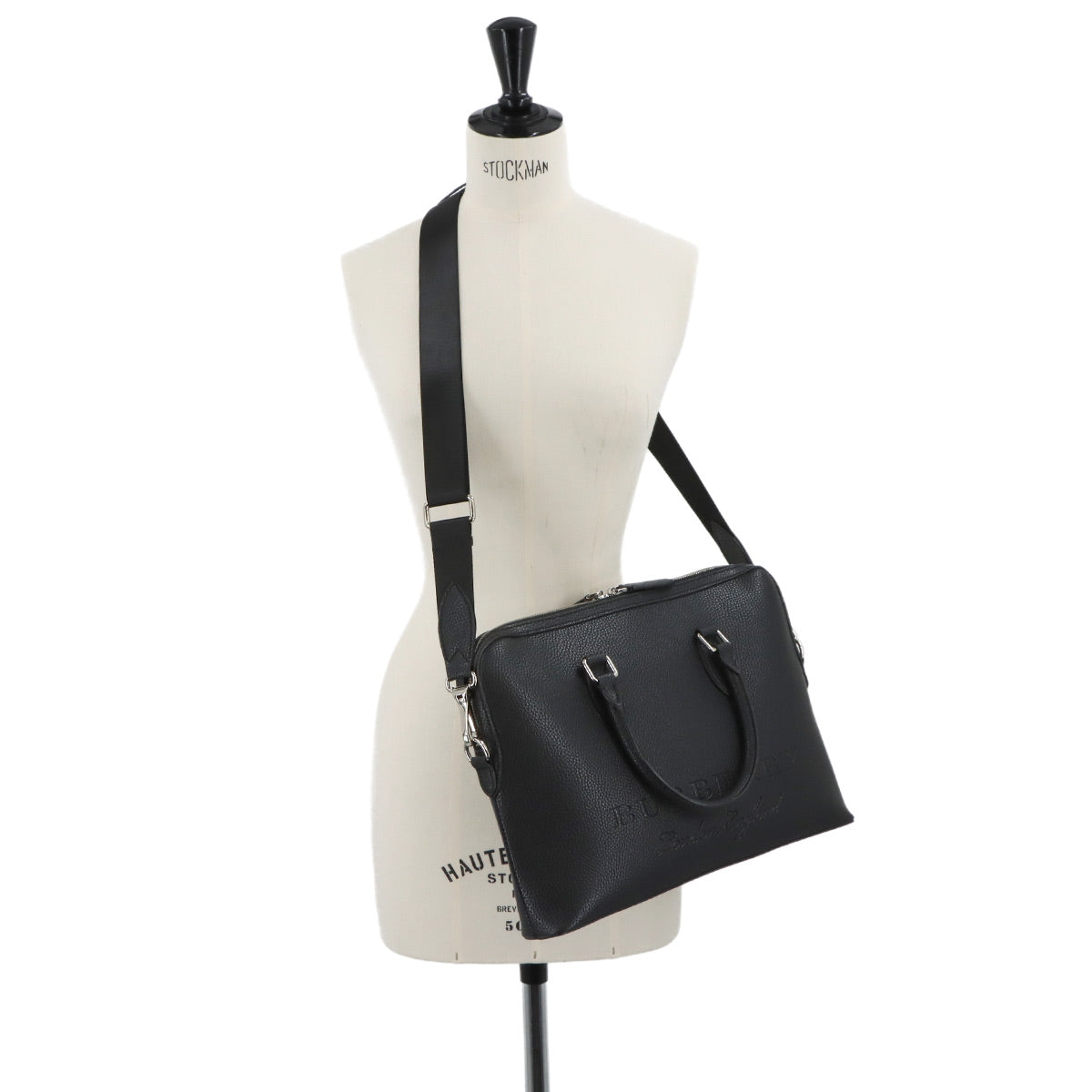 2way Briefcase Shoulder Bag Leather Black Embossed
