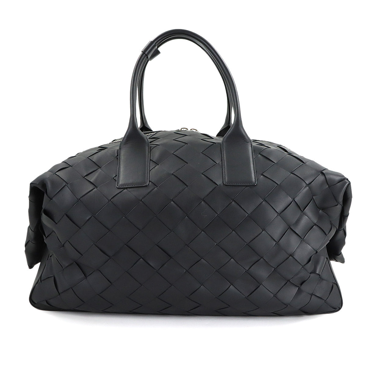 Intrecciato Boston Shoulder Bag Leather Black Purse