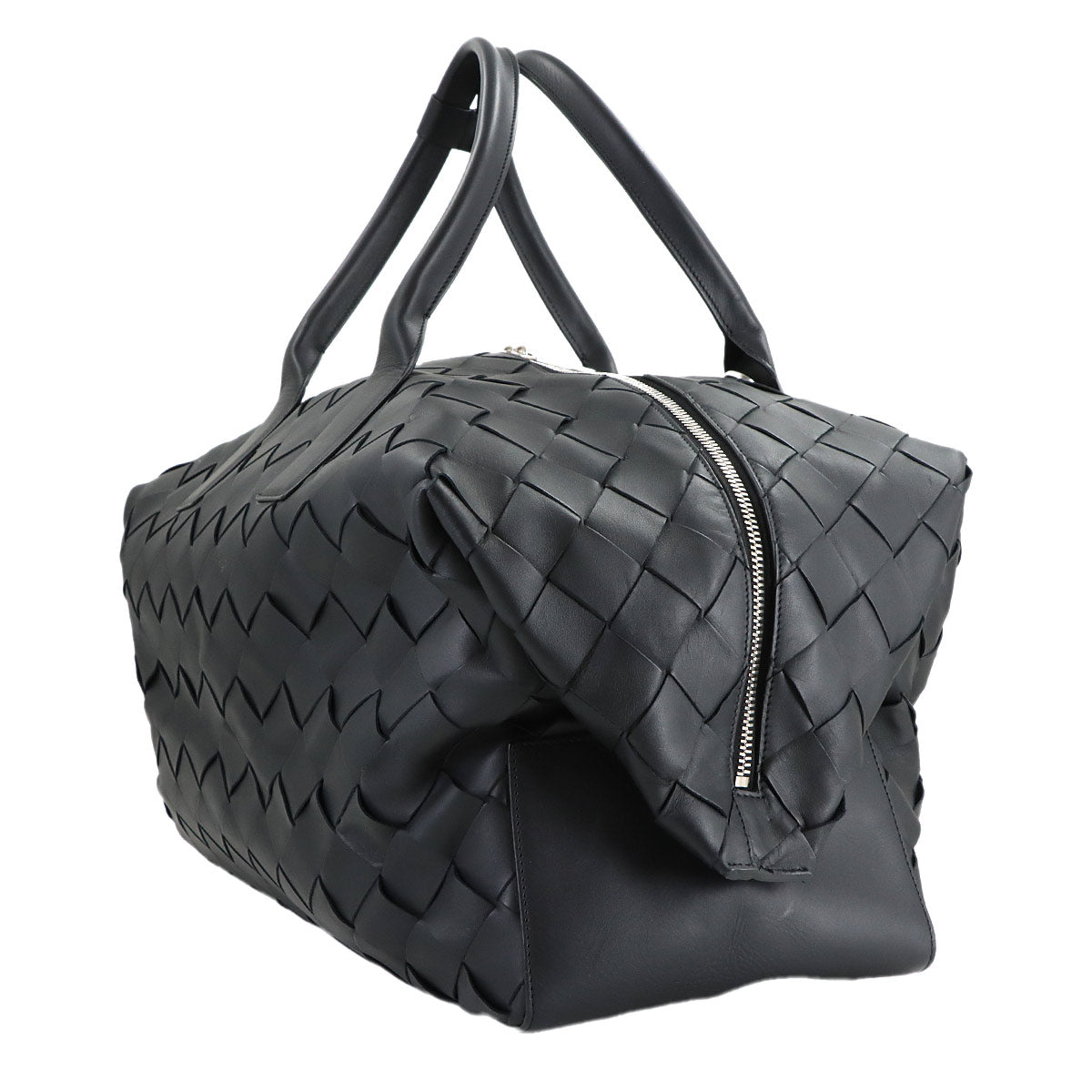 Intrecciato Boston Shoulder Bag Leather Black Purse