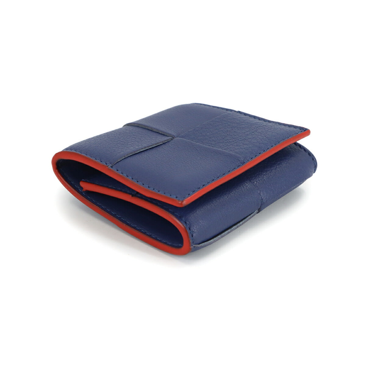 Intrecciato Cassette Coin Case Leather Blue 679846