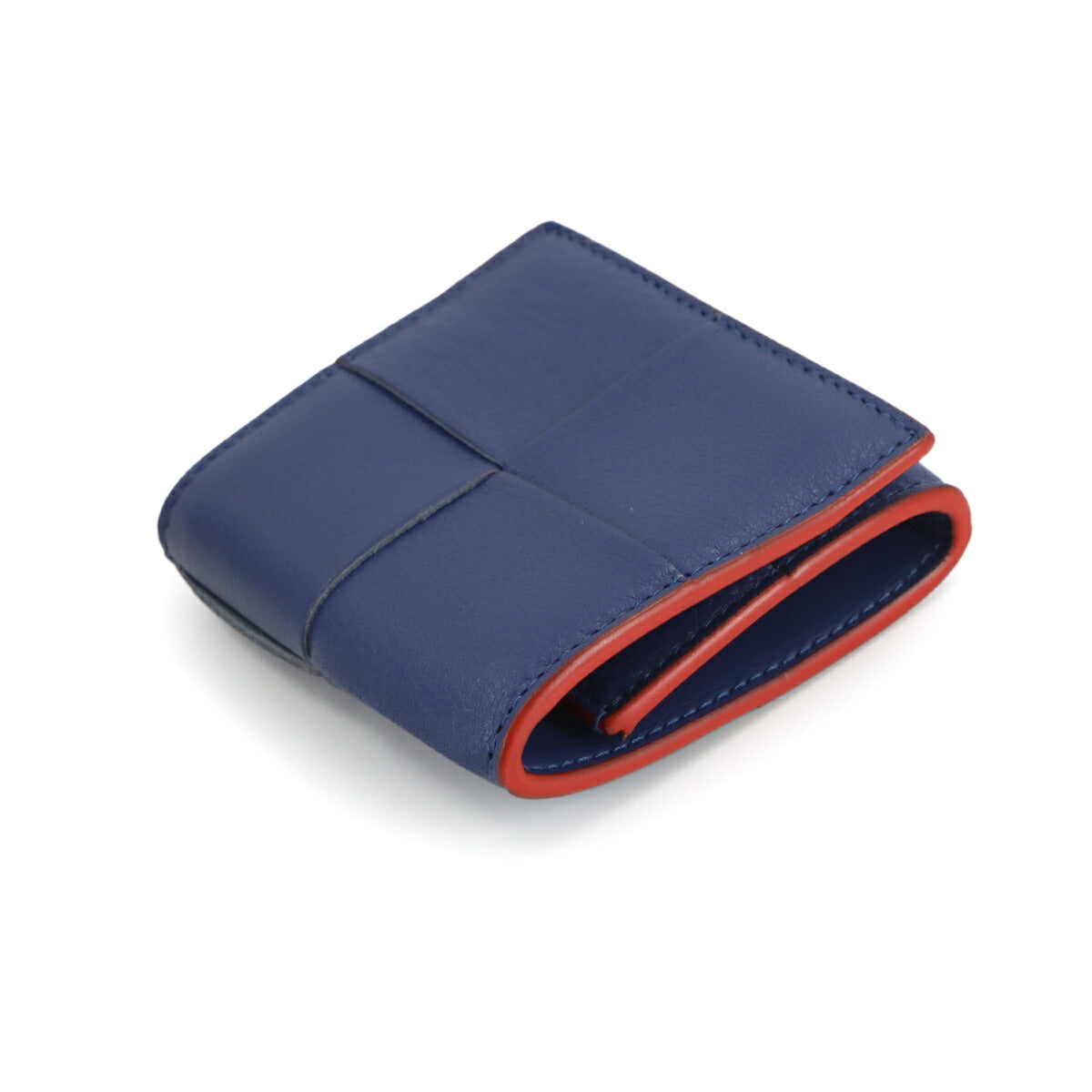 Intrecciato Cassette Coin Case Leather Blue 679846