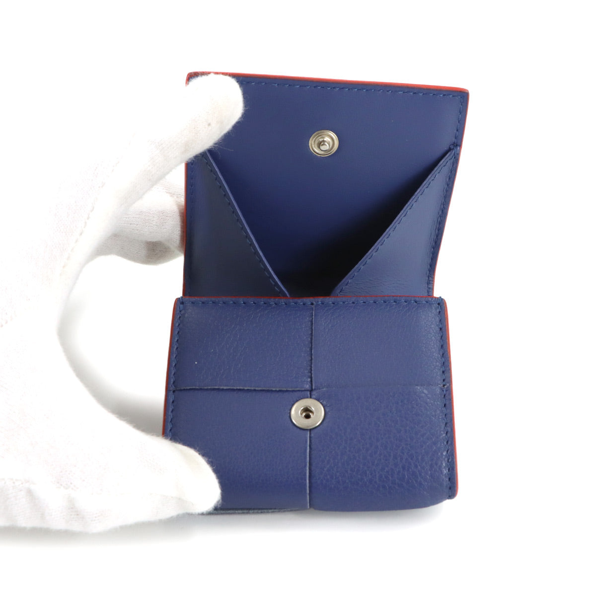Intrecciato Cassette Coin Case Leather Blue 679846