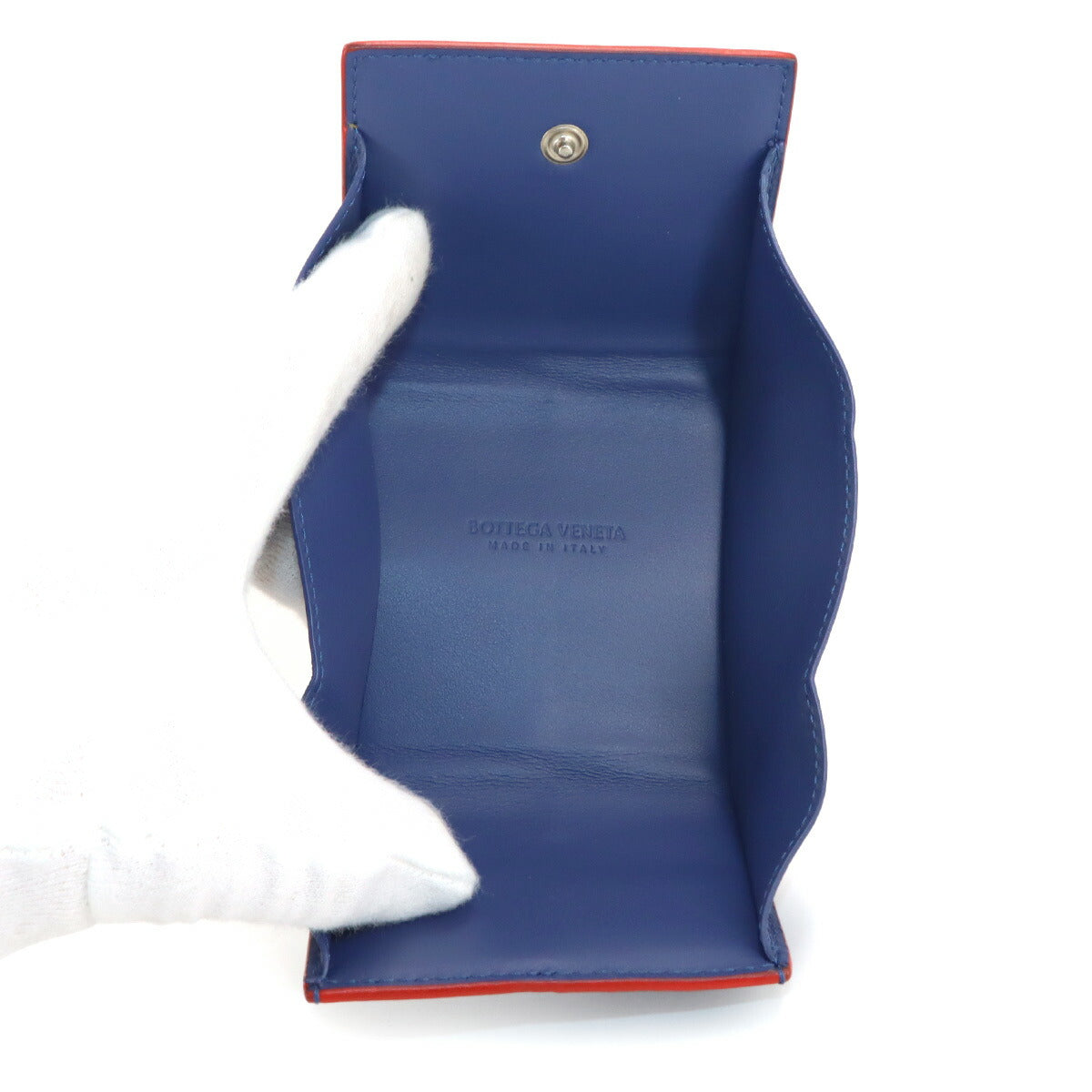 Intrecciato Cassette Coin Case Leather Blue 679846