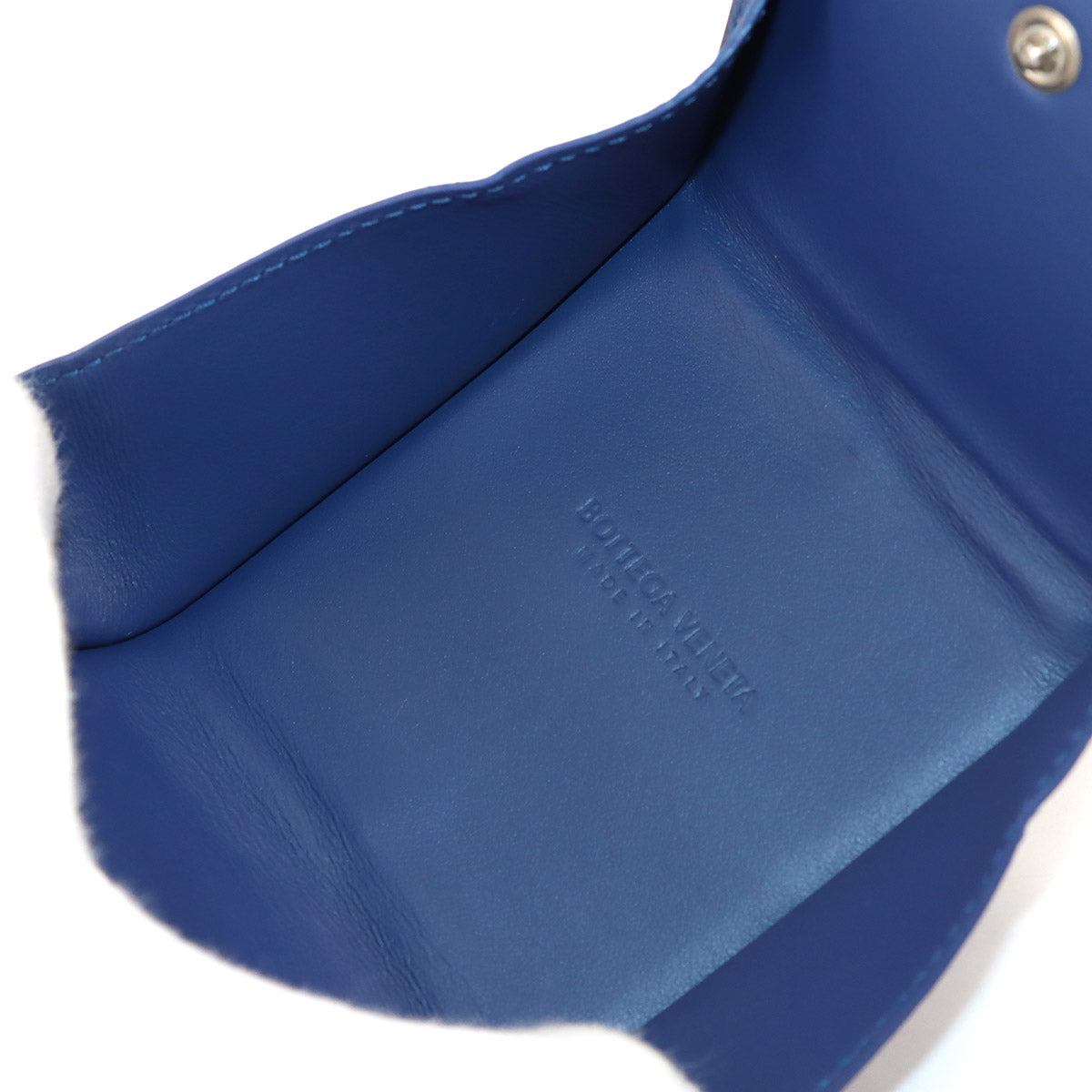 Intrecciato Cassette Coin Case Leather Blue 679846