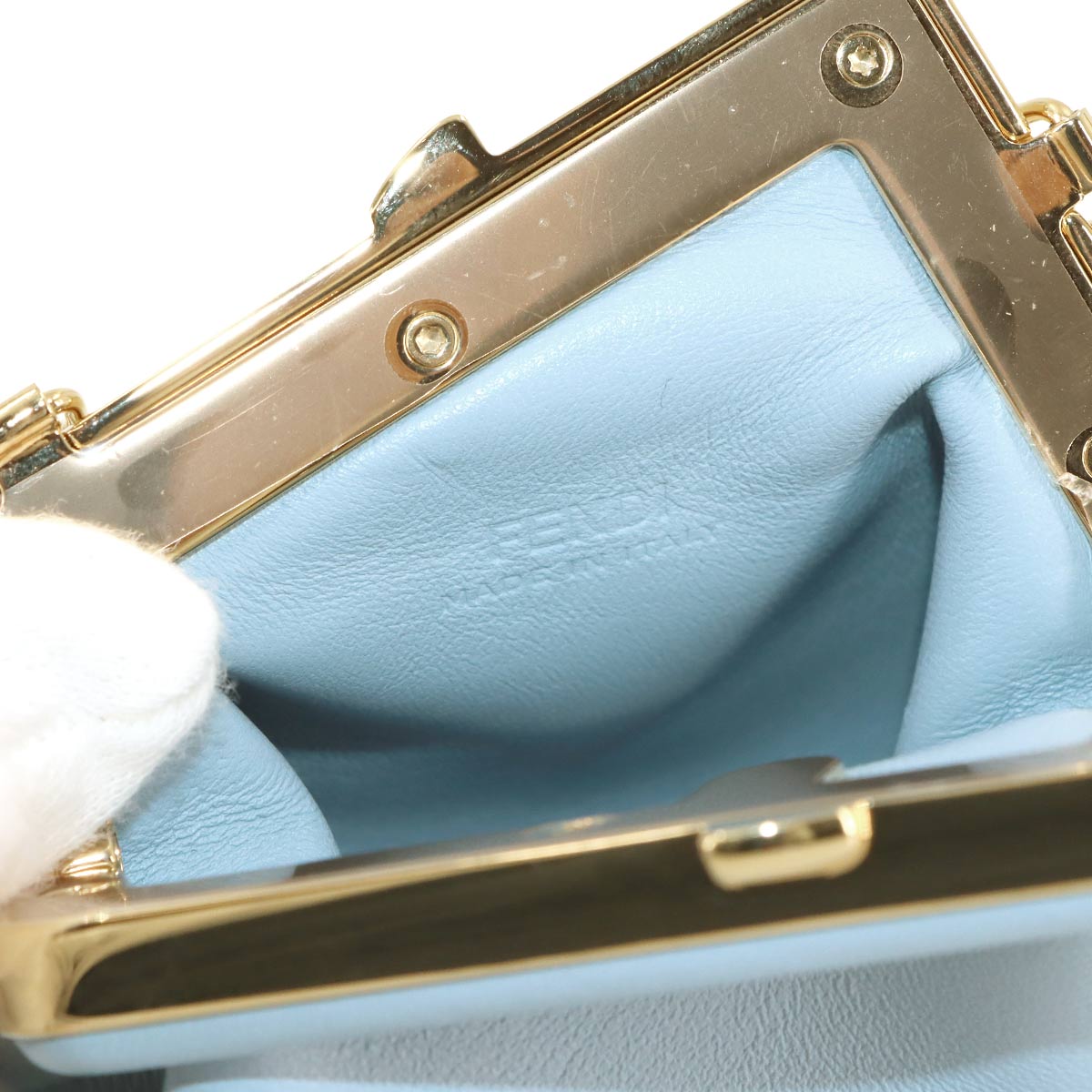First Nano Charm Coin Case Chain Wallet Leather Blue 7AS051