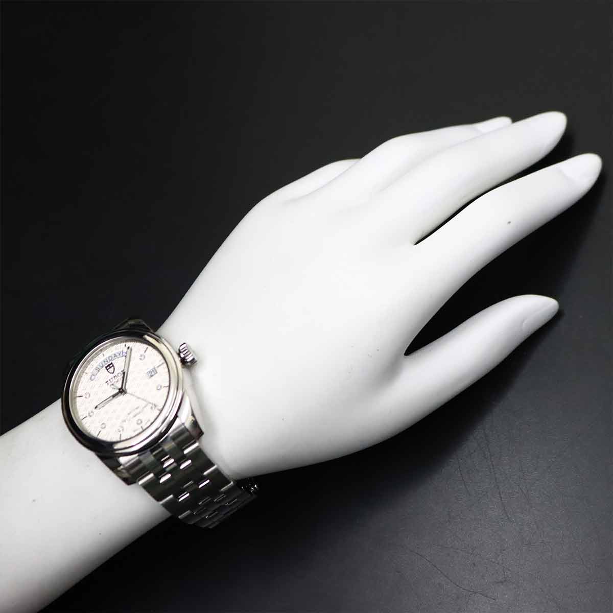 Glamour Date Day 56000 Automatic Diamond Silver Dial Mens Watch
