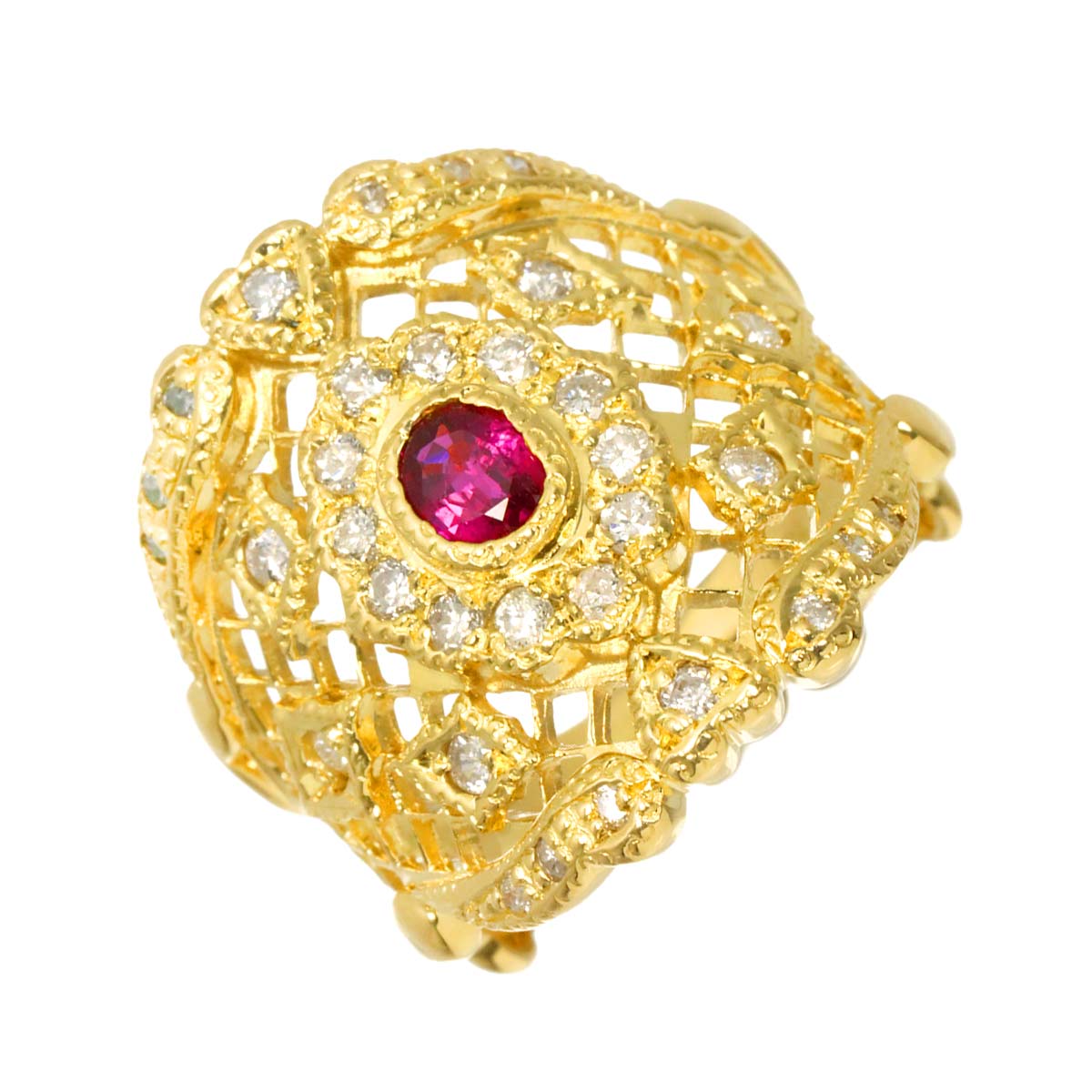 Ruby 0.41ct Diamond 0.41ct Ring 18K YG size5.75-6(US)