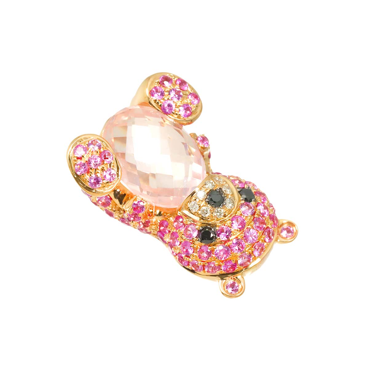 Quartz Sapphire Diamond Pendant Top 18K PG Pink Gold 750