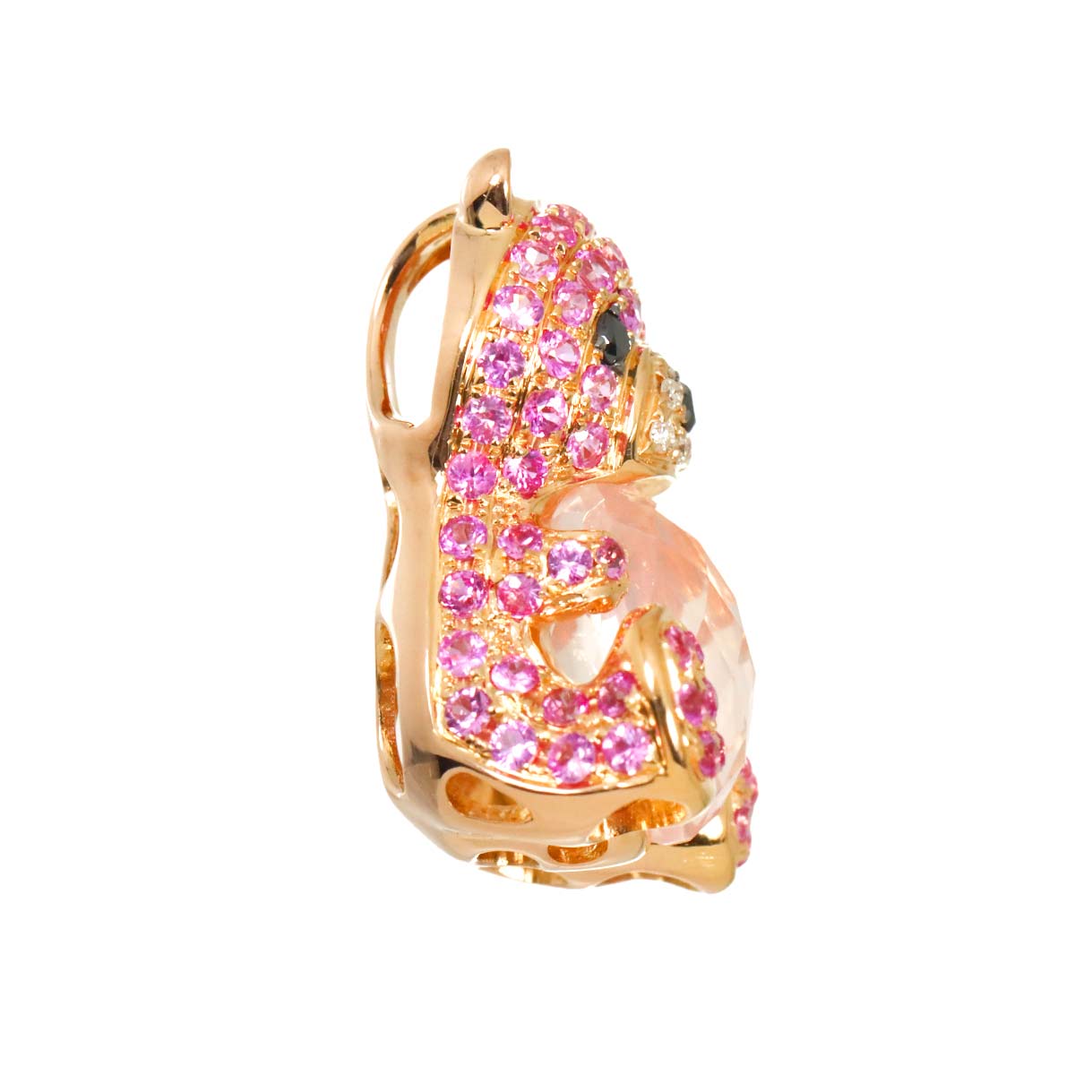 Quartz Sapphire Diamond Pendant Top 18K PG Pink Gold 750