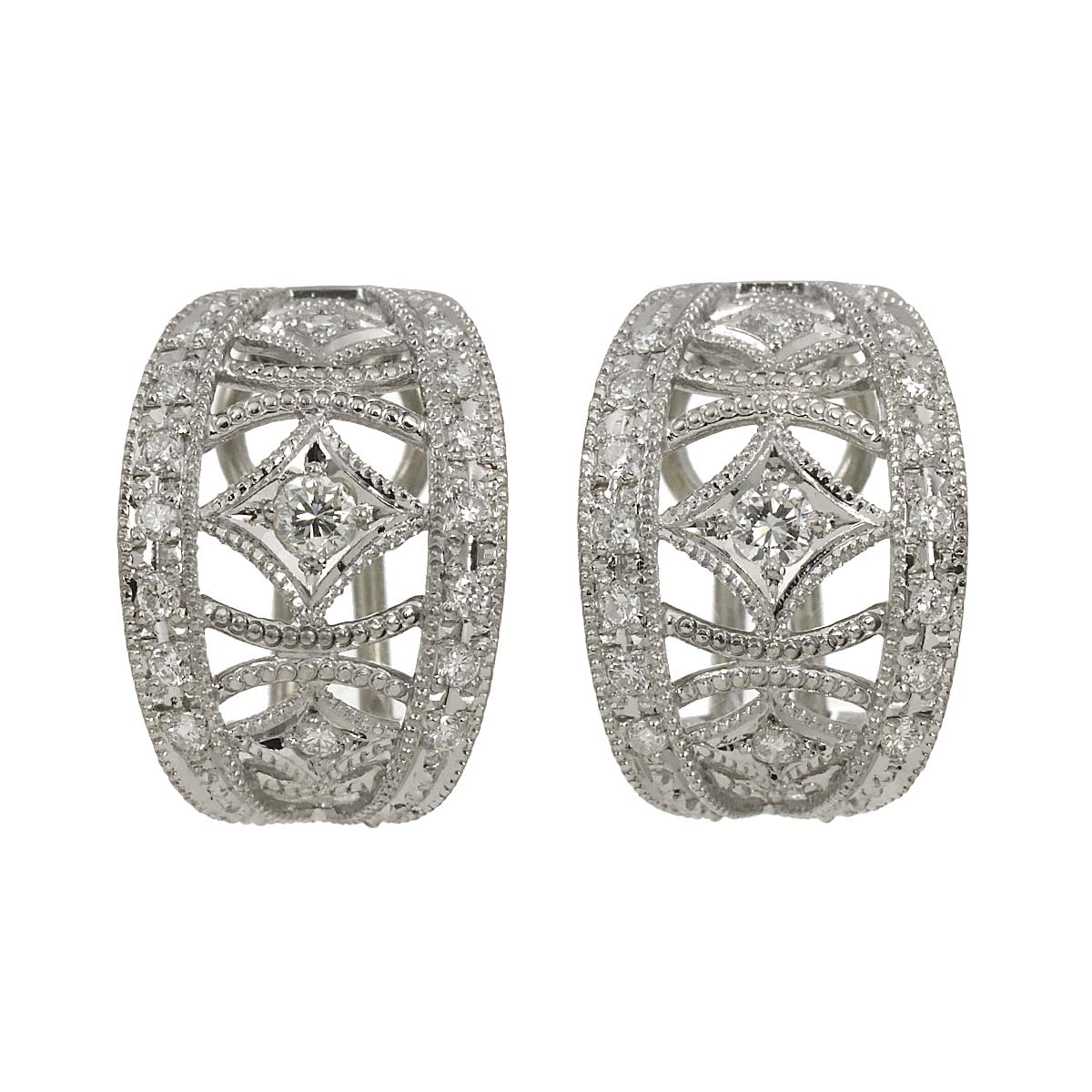 Diamond 0.32ct/0.32ct Earrings Clip on Platinum 14K White Gold 585