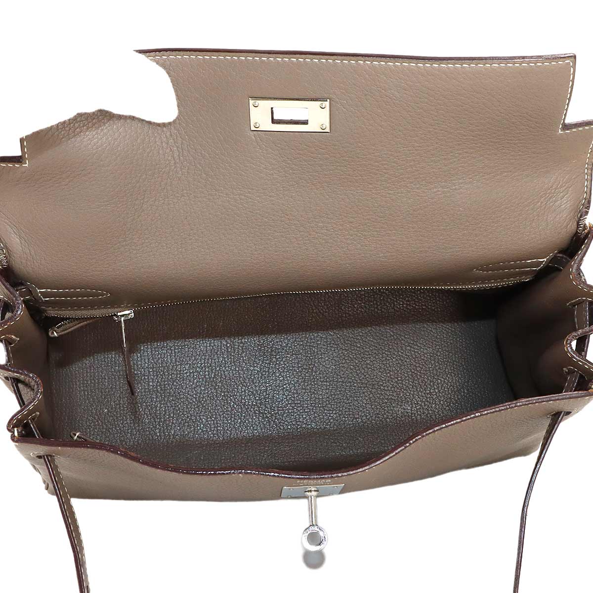 Kelly 32 Taurillon Clemence Etoupe 2way Hand Shoulder Bag