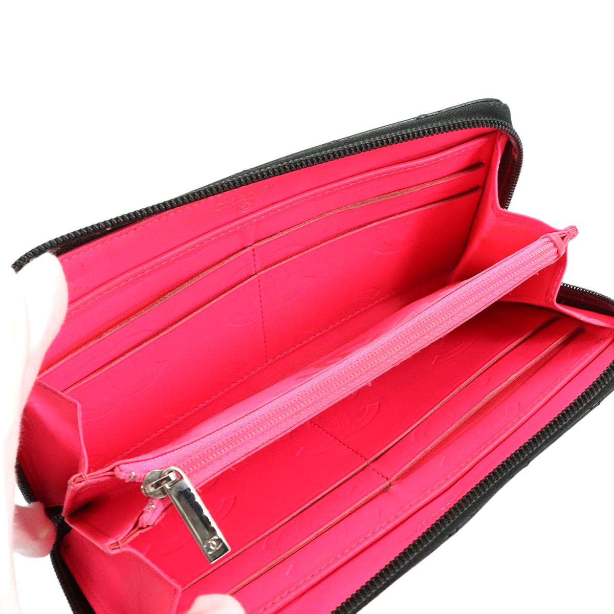 Cambon Line Zipped Around Long Wallet Leather Black A50078