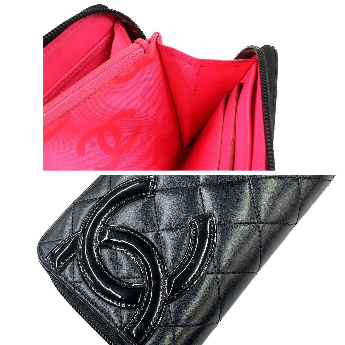 Cambon Line Zipped Around Long Wallet Leather Black A50078
