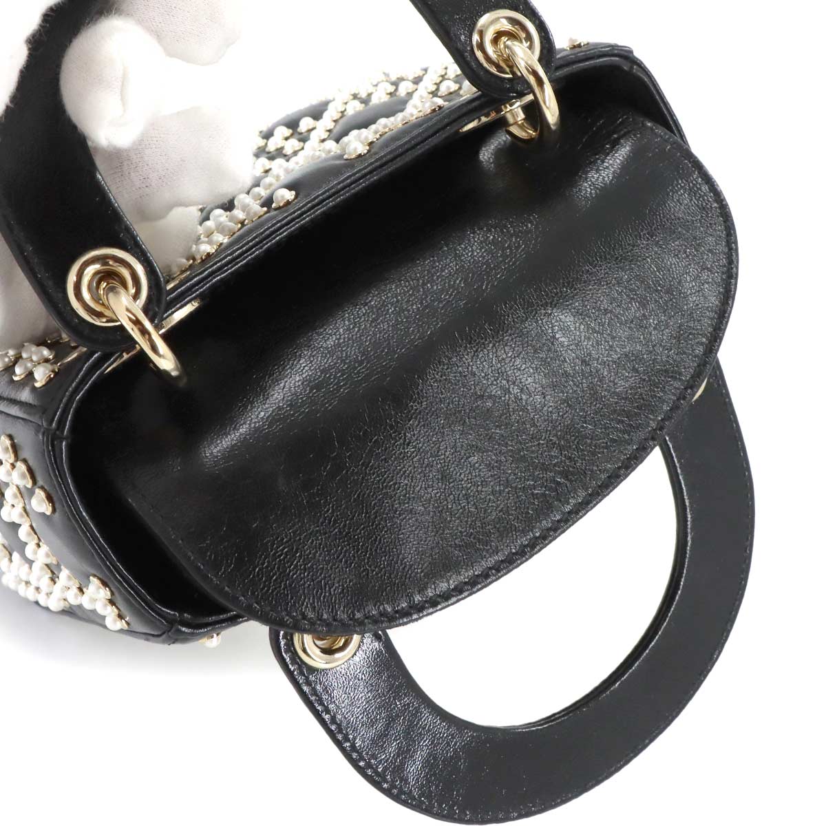 Cannage Lady Dior Mini Hand Shoulder Bag Leather Black