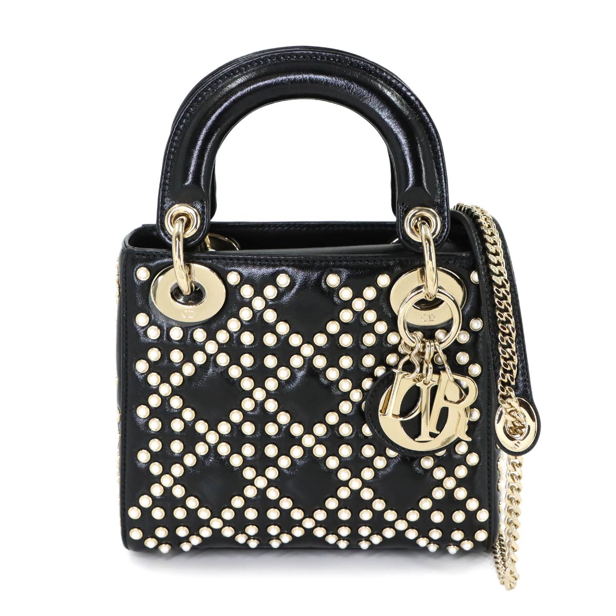 Cannage Lady Dior Mini Hand Shoulder Bag Leather Black