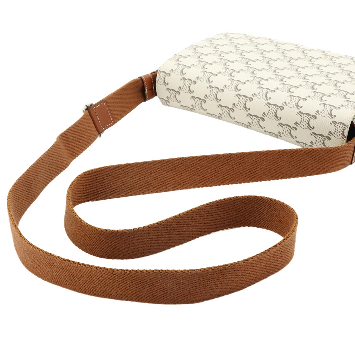 Triomphe Flap Messenger Shoulder Bag Leather Ecru Tan