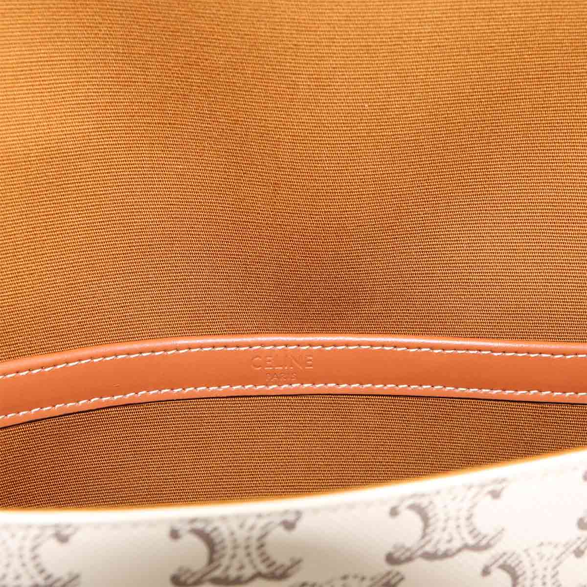 Triomphe Flap Messenger Shoulder Bag Leather Ecru Tan