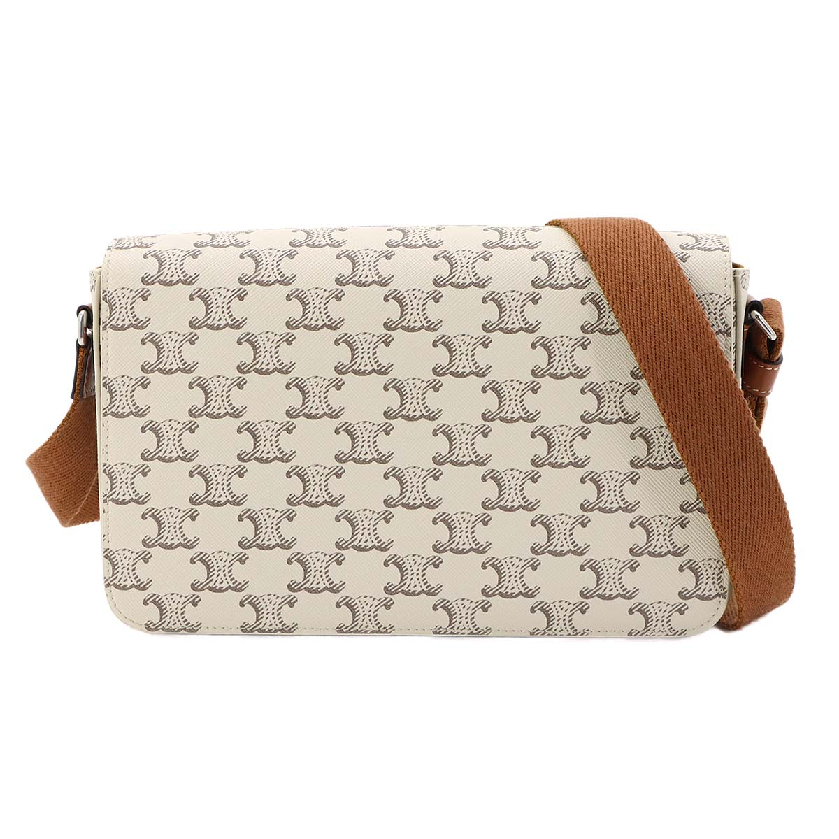 Triomphe Flap Messenger Shoulder Bag Leather Ecru Tan