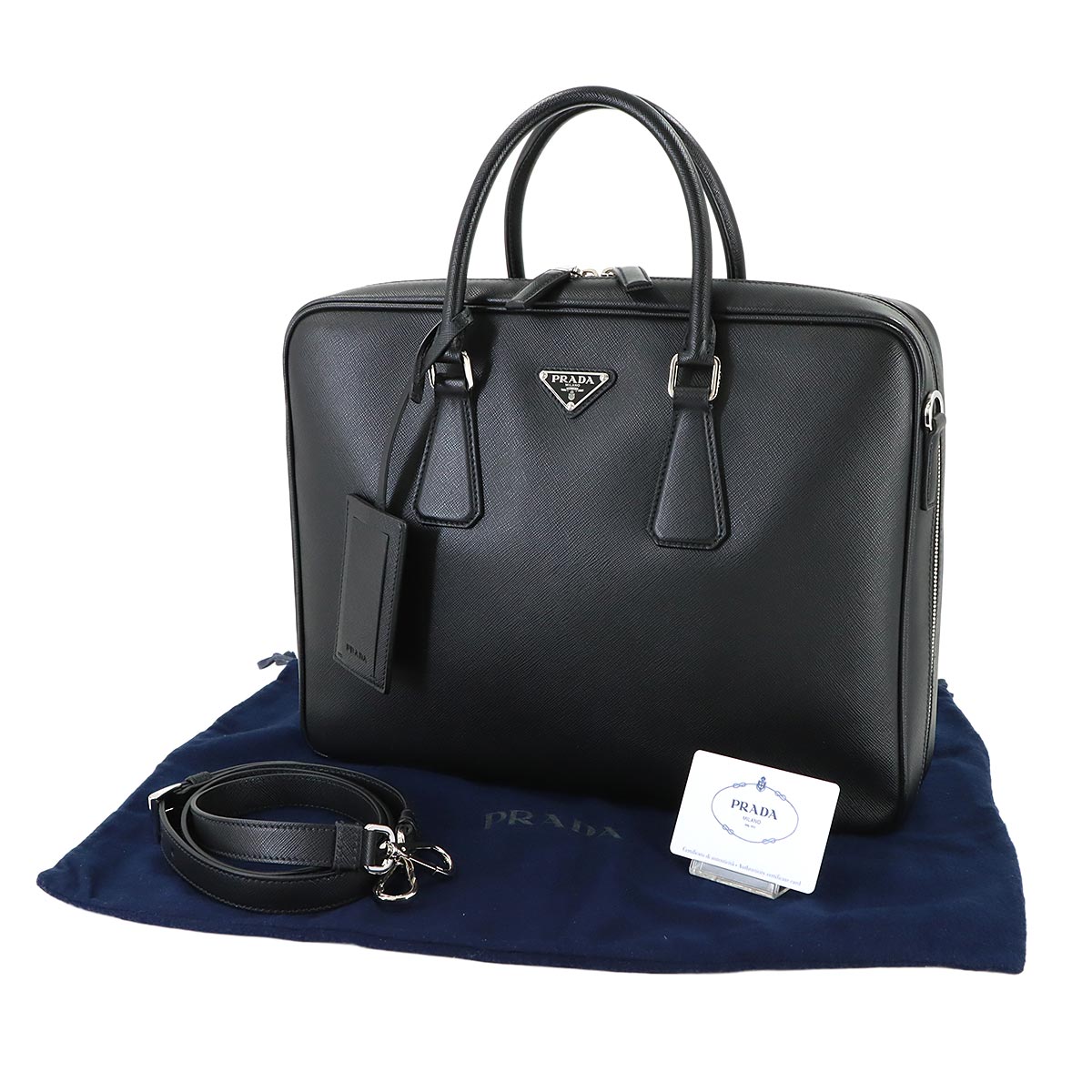 Briefcase Shoulder Bag Saffiano Leather Black 2VE011