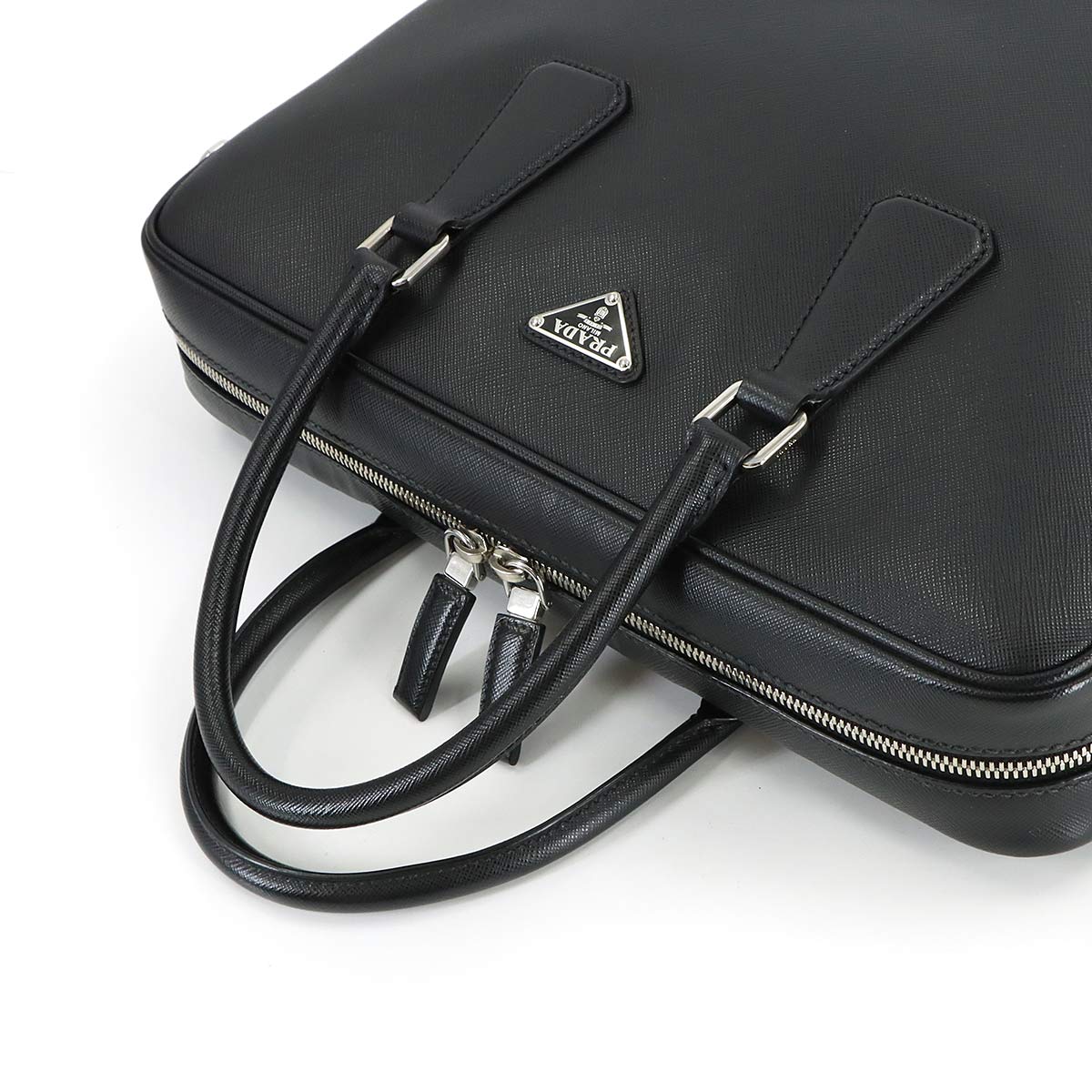 Briefcase Shoulder Bag Saffiano Leather Black 2VE011
