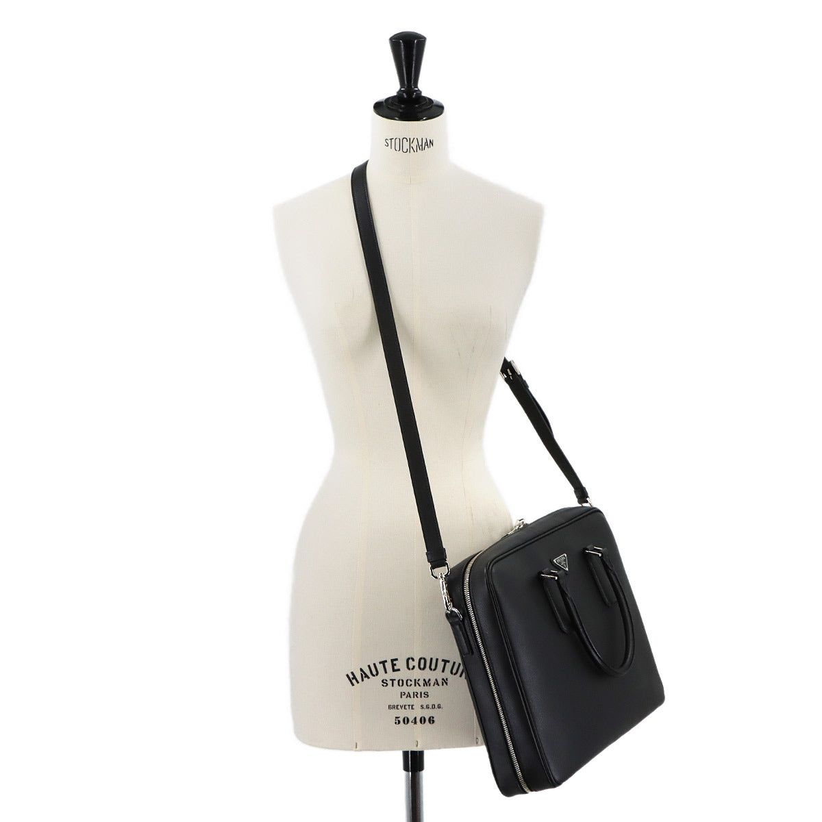 Briefcase Shoulder Bag Saffiano Leather Black 2VE011