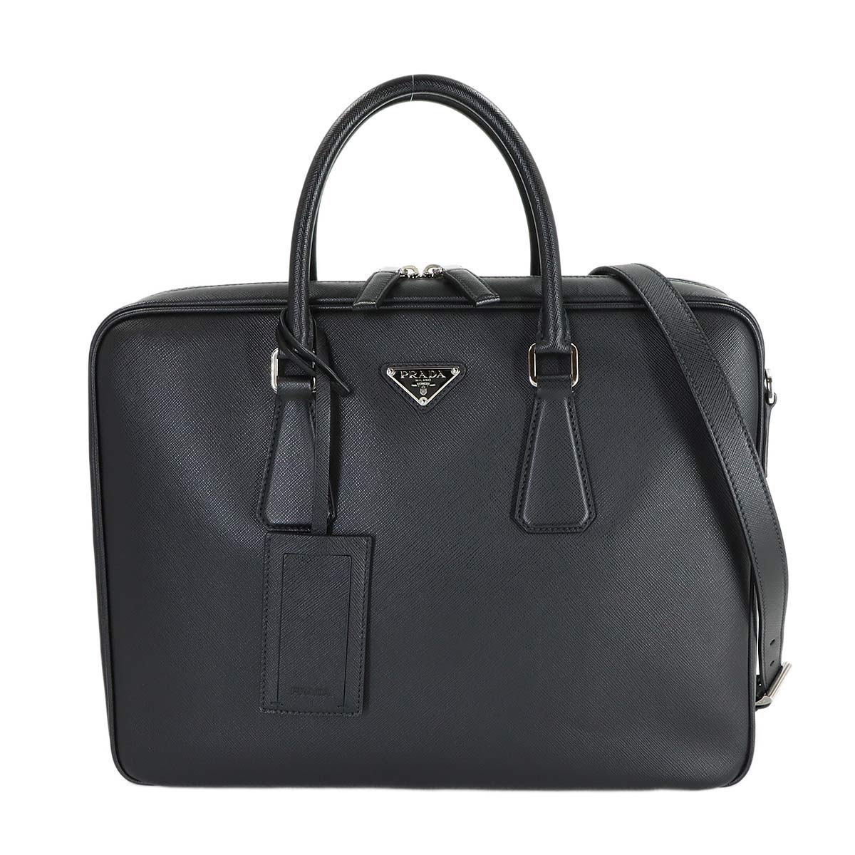 Briefcase Shoulder Bag Saffiano Leather Black 2VE011