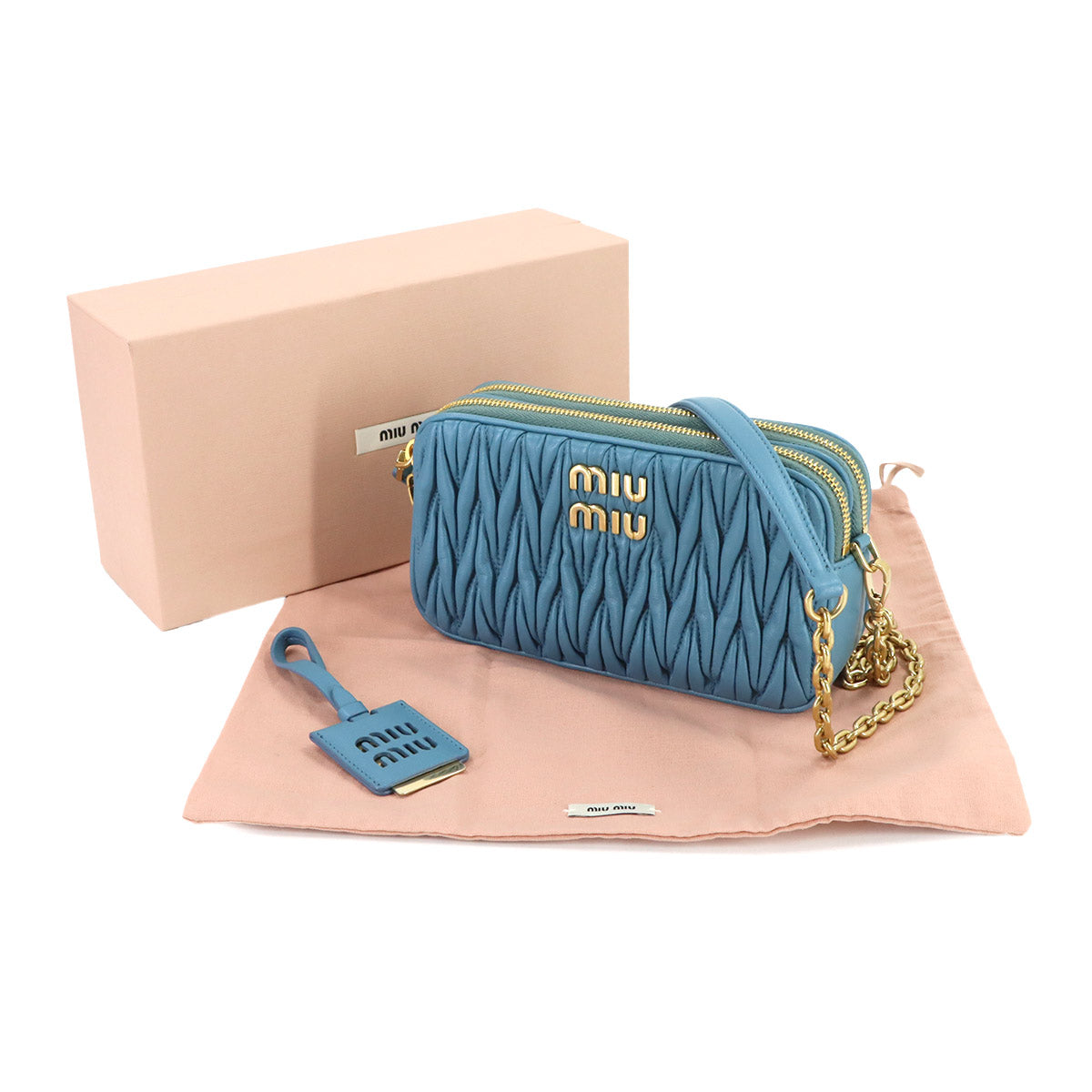Matelasse Chain Shoulder Bag Leather Blue 5BP045 Purse