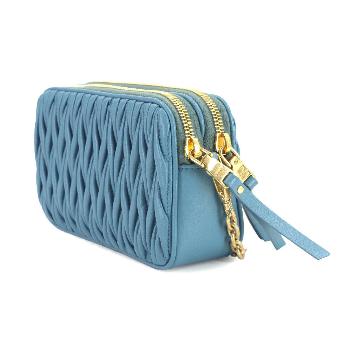 Matelasse Chain Shoulder Bag Leather Blue 5BP045 Purse